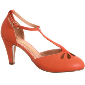 NEW Vintage Pinup T-Strap Heels Pumps Persimmon